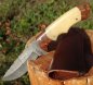 Preview: Damastmesser | Jagdmesser 235mm, Griff aus Palisanderholz + Kamelknochen, Handarbeit mit Lederscheide