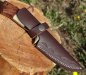 Preview: Damastmesser | Jagdmesser 214mm, Griff aus 3 Naturmaterialien, Handarbeit mit Lederscheide