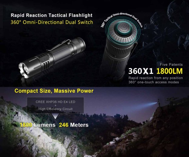 Klarus 360X1 aufladbare taktische LED Taschenlampe mit 1800 Lumen