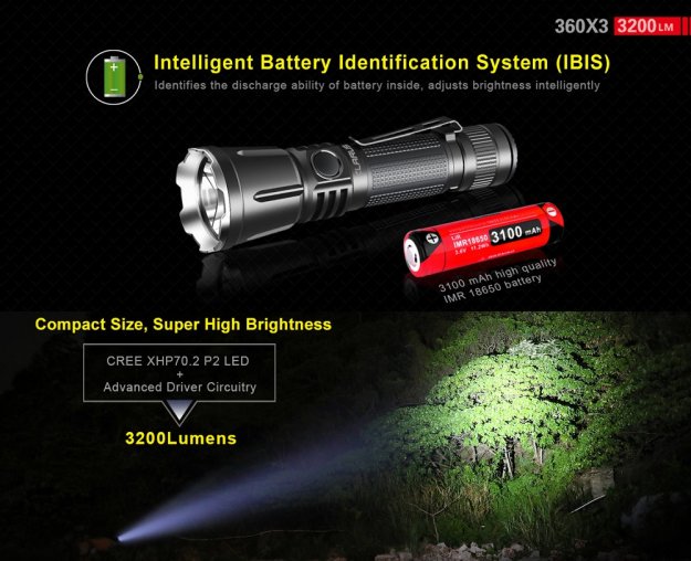 Klarus 360X3 aufladbare taktische LED Taschenlampe mit 3200 Lumen