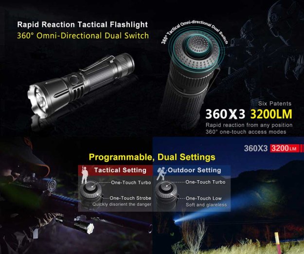 Klarus 360X3 aufladbare taktische LED Taschenlampe mit 3200 Lumen