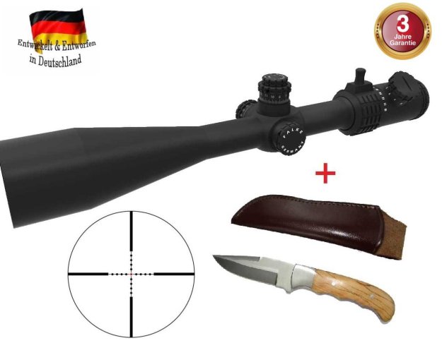 Falke Zielfernrohr 10-40x56 TAC mit Mil Dot Absehen, beleuchtet + Jagdmesser mit Lederscheide