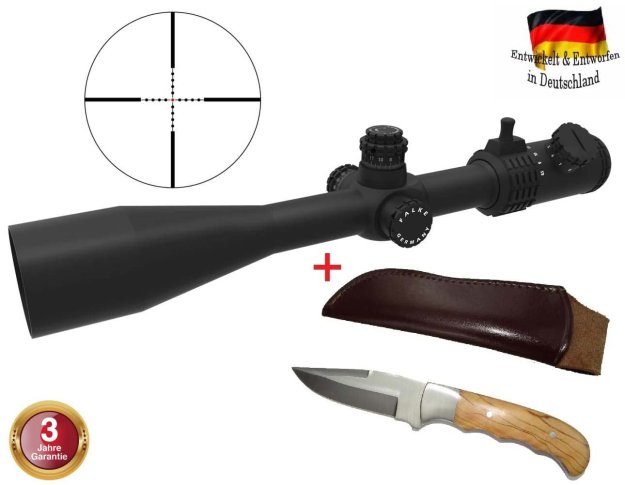 Falke Zielfernrohr 8,5-25x50 TAC mit Mil Dot Absehen, beleuchtet + Jagdmesser mit Lederscheide