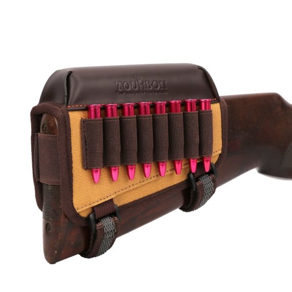 Hinterschaft-Munitionshalter mit integrierter Wangenauflage aus Leder und Canvas von Tourbon