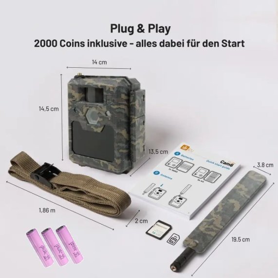 Wildkamera ICUserver CLOM Cam6 mit 4G LTE inkl. 2000 Coins und drei 18650 Akkus