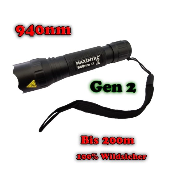 Maximtac IR-940 Gen 2 Taschenlampe für Nachtsichtgeräte mit 940nm, fokussierbare IR-Aufheller