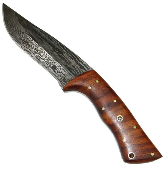 Damastmesser | Jagdmesser 263mm, Griff aus Palisanderholz, Handarbeit + Lederscheide
