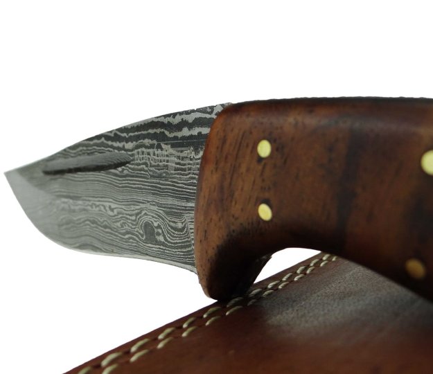 Damastmesser | Jagdmesser 263mm, Griff aus Palisanderholz, Handarbeit + Lederscheide
