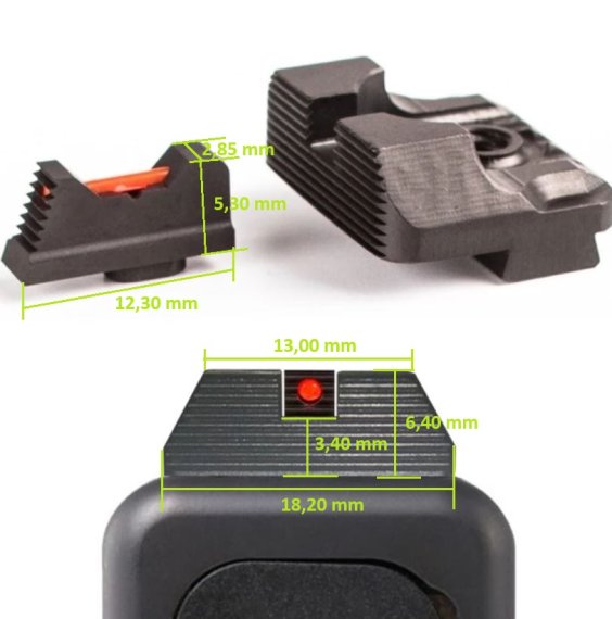 Kimme + Korn Fiberglas-Leucht-Visier für Glock aus Stahl