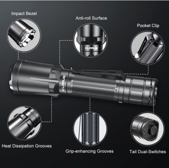 Klarus XT11GT Pro - Aufladbare, taktische LED Taschenlampe mit 3300 Lumen