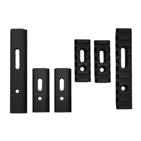 Preview: M-Lok Picatinny-Schienen / 3-teiliges Set mit 5/5/10 Slots aus Aluminium - 21 mm - verschiedene Längen