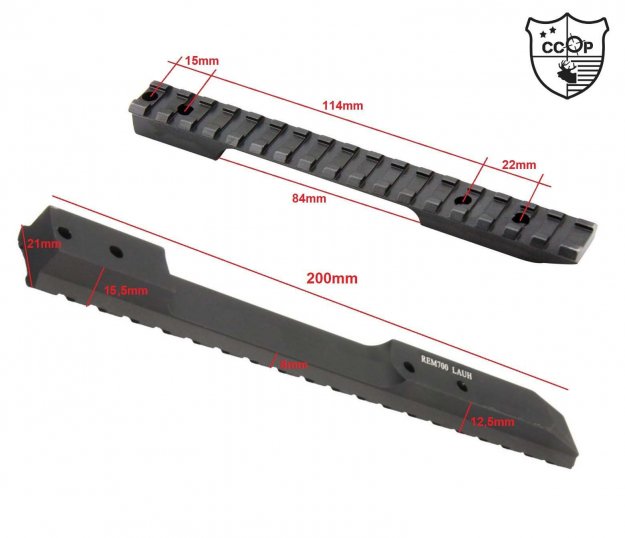 20 MOA Picatinny Schiene Montage für Remington 700, 722, 40X für langes System, Li + Re Verschluss-Seite, Länge 200mm