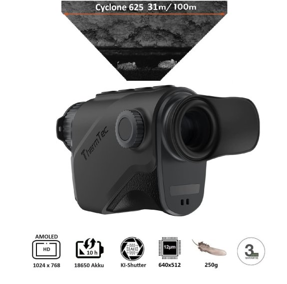 Cyclone 625 ThermTec - Wärmebildgerät im Taschenformat | NETD-Wert von  20 mK | Gewicht 260 g | 30,6m Sichtfeldbreite