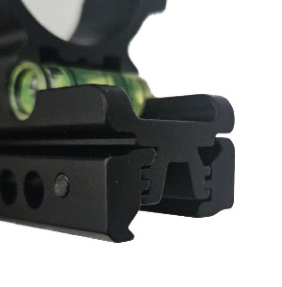 Preview: Starke Blockmontage 30mm / 25,4mm für Picatinny-Schiene 21mm / Prismen-Schiene 11-14mm / Wasserwaage