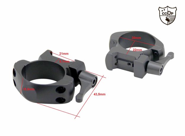 Zielfernrohr Montage Ringe aus Stahl mit 30mm Ø für 21mm Weaver / Picatinny | Schnellspann QR