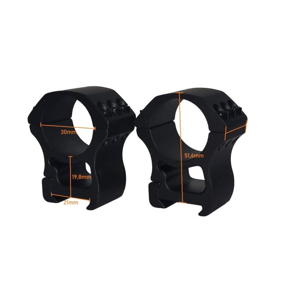 Preview: Zielfernrohr-Montageringe Ø 30mm für eine Picatinny-Schiene aus Aluminium / Hoch