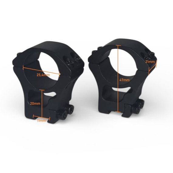 Preview: Zielfernrohr-Montageringe Ø 25,4mm für eine Prismenschiene aus Aluminium / Hoch