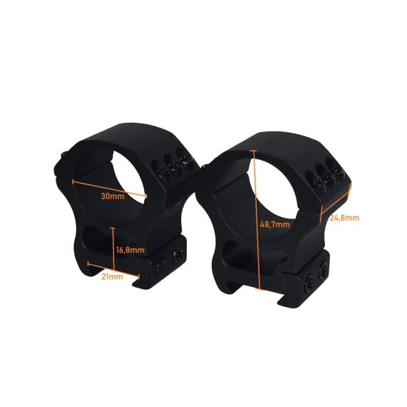 Preview: Zielfernrohr-Montageringe Ø 30mm für eine Picatinny-Schiene aus Aluminium / Mittlere Höhe