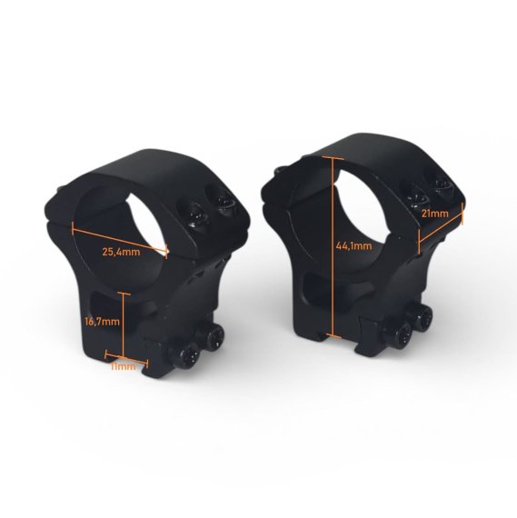 Preview: Zielfernrohr-Montageringe Ø 25,4mm für eine Prismenschiene aus Aluminium / Mittlere Höhe