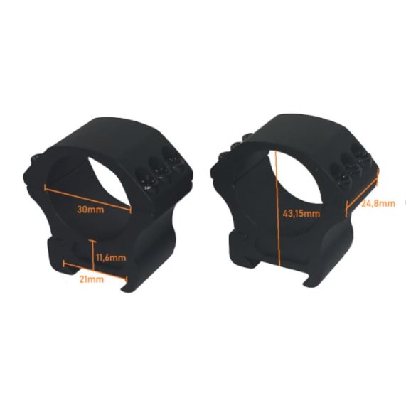 Preview: Zielfernrohr-Montageringe Ø 30mm für eine Picatinny-Schiene aus Aluminium