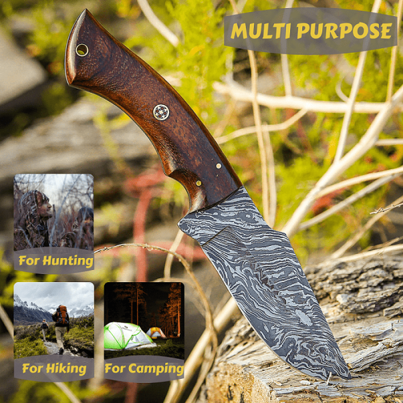Damastmesser | Jagdmesser 241mm, Griff aus Palisanderholz