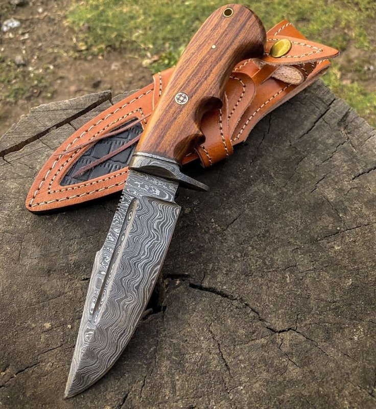 Damastmesser | Jagdmesser 260mm, Griff aus Palisanderholz