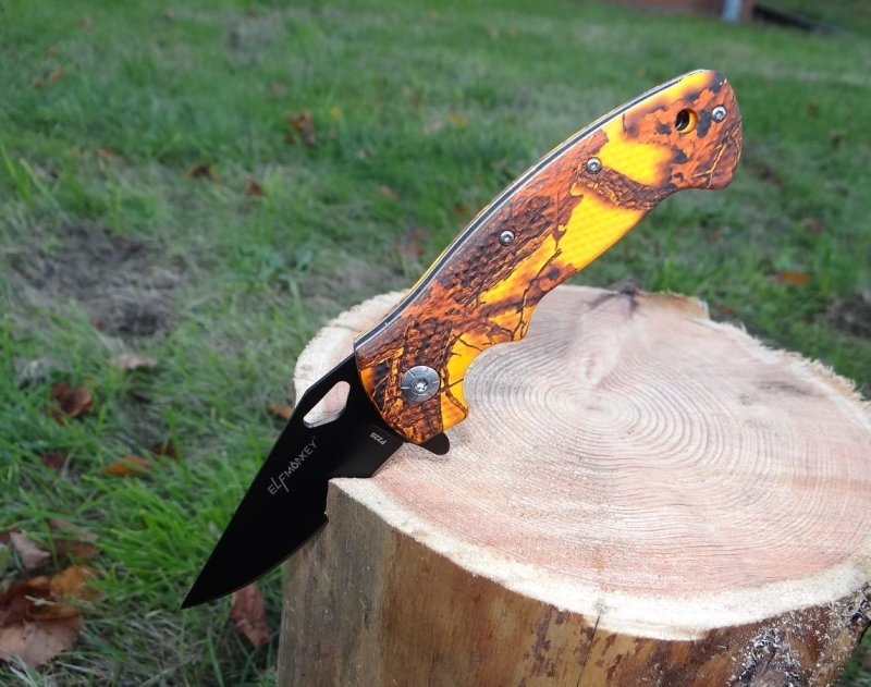 Taschenmesser-Klappmesser Orange Wald-Camo mit 78mm Klingenlänge