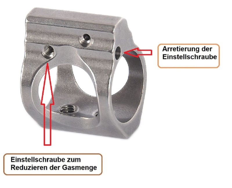 Verstellbarer Gasblock für Lauf-Durchmesser 0.750 " (ca. 19mm)  für alle AR-15, M4, M16 Systeme, Edelstahl