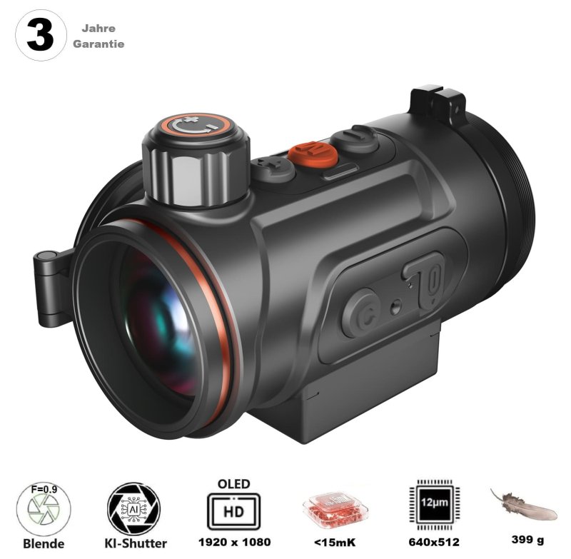 Hunt 635 Pro innovatives Wärmebild-Vorsatzgerät von ThermTec / NETD  15mK / Austauschbarer Akku / HD-OLED / 640x512 px