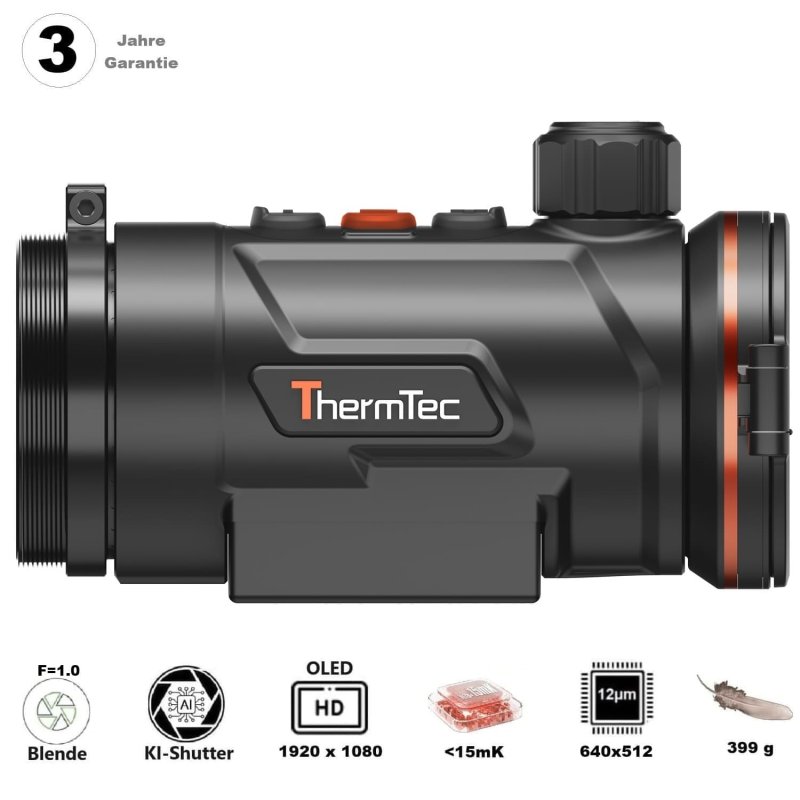 Hunt 650 Pro innovatives Wärmebild-Vorsatzgerät von ThermTec / NETD  15mK / Austauschbarer Akku / HD-OLED / 640x512 px
