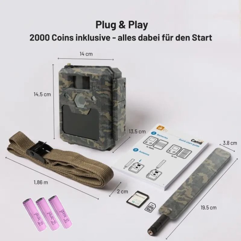 Wildkamera ICUserver CLOM Cam6 mit 4G LTE inkl. 2000 Coins und drei 18650 Akkus