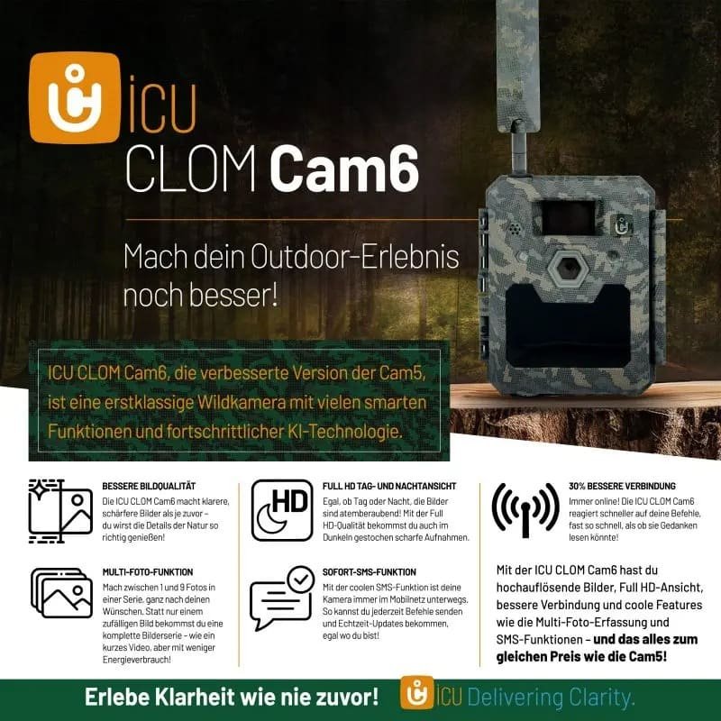 Wildkamera ICUserver CLOM Cam6 mit 4G LTE inkl. 2000 Coins und drei 18650 Akkus