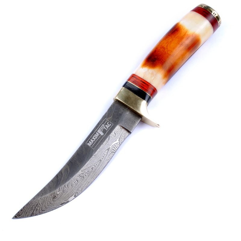Damastmesser | Jagdmesser 250mm länge, Griff aus Kamelknochen