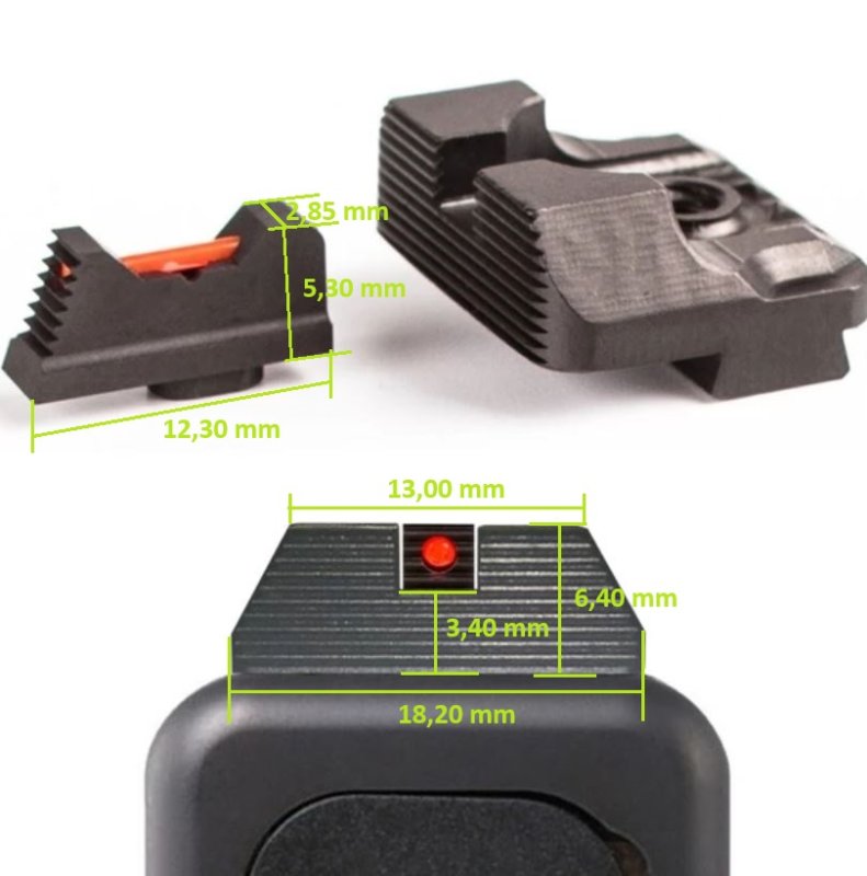 Kimme + Korn Fiberglas-Leucht-Visier für Glock aus Stahl