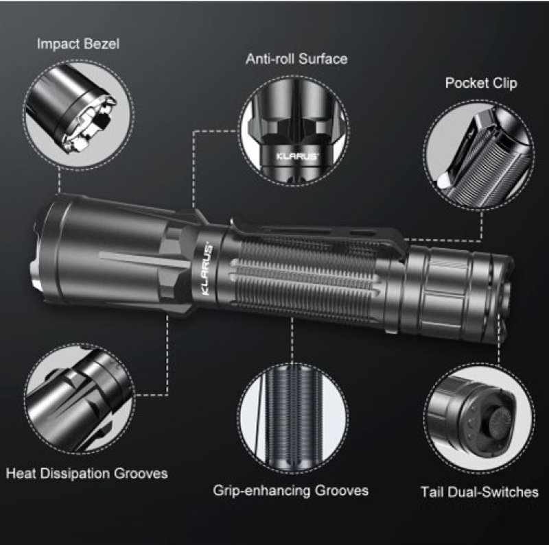 Klarus XT11GT Pro - Aufladbare, taktische LED Taschenlampe mit 3300 Lumen