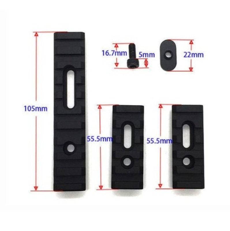 M-Lok Picatinny-Schienen / 3-teiliges Set mit 5/5/10 Slots aus Aluminium - 21 mm - verschiedene Längen