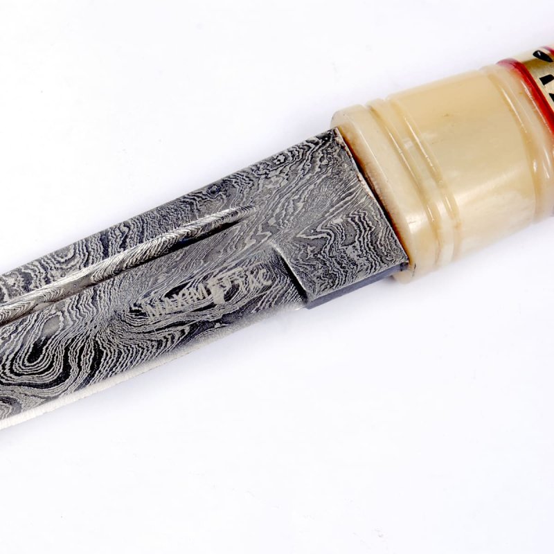 Damastmesser | Jagdmesser in orientalische Style 266mm länge, Griff aus Kamelknochen