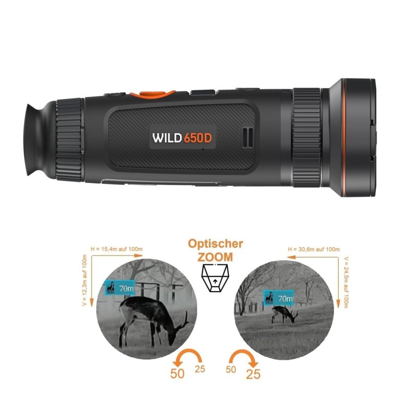 WILD 650D Wärmebildkamera von ThermTec - Dual Zoom - 25mm/50mm Linse, Fingerfokussierung / 640er Sensor / NETD 18 mK