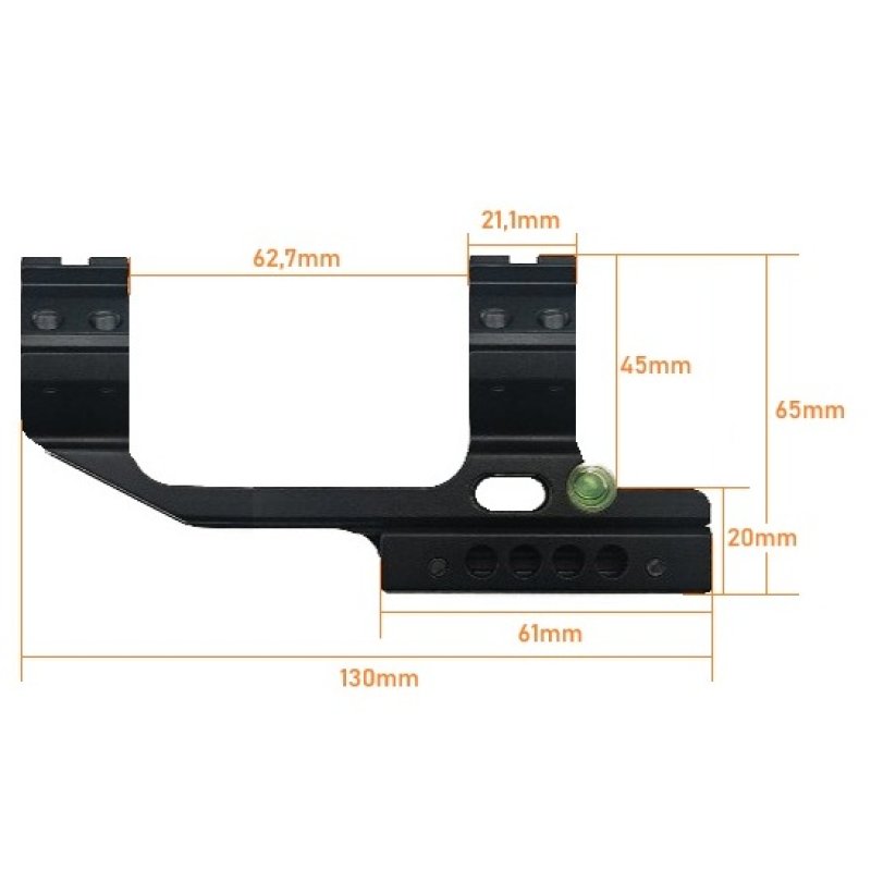 Blockmontage 30mm / 25,4mm für Picatinny-Schiene 21mm / Prismen-Schiene 11-14mm / Wasserwaage