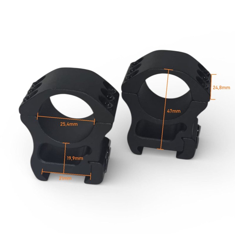 Zielfernrohr-Montageringe Ø 25,4mm für eine Picatinny-Schiene aus Aluminium/ Hoch