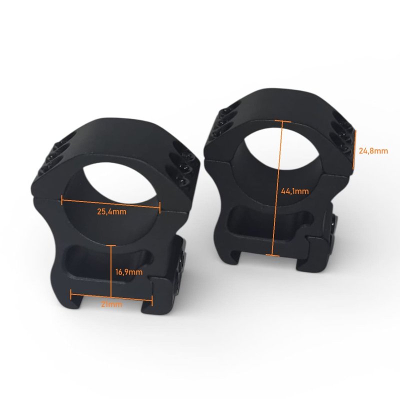 Zielfernrohr-Montageringe Ø 25,4mm für eine Picatinny-Schiene aus Aluminium/ Mittlere Höhe
