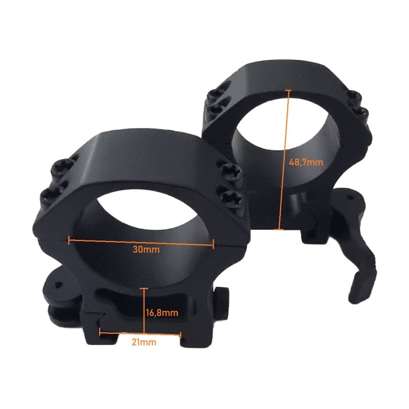Zielfernrohr-Montageringe Ø 30mm für eine Picatinny-Schiene und mit einem Schnellspannhebel / Mittlere Höhe