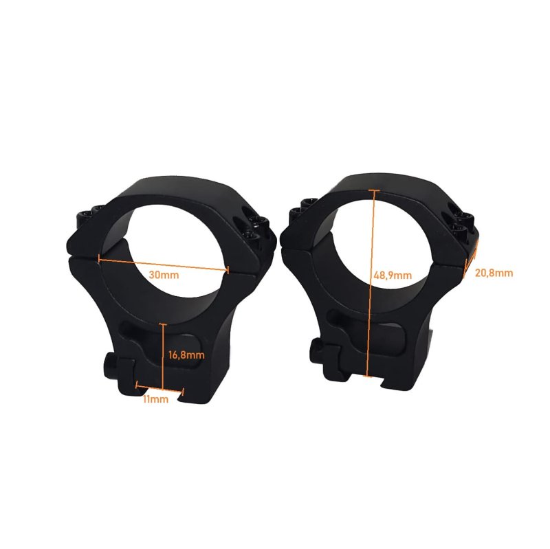 Zielfernrohr-Montageringe Ø 30mm für eine Prismenschiene aus Aluminium / Mittlere Höhe