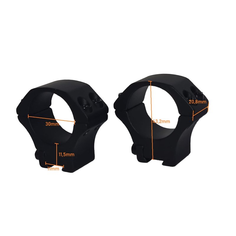 Zielfernrohr-Montageringe Ø 30mm für eine Prismenschiene aus Aluminium