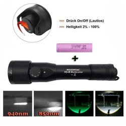 Maximtac HD-IR Multicolor - Taschenlampe für Nachtsichtgeräte 850nm + 940nm + Weiß + Grün / fokussierbar + dimmbar