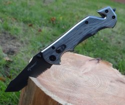 Klappmesser-Rettungsmesser, Holz Griffschalen mit 89mm Klingenlänge